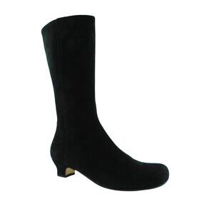 TARYN ROSE Black Suede Leather Side Zip Mid-Calf Boots from Italy 38